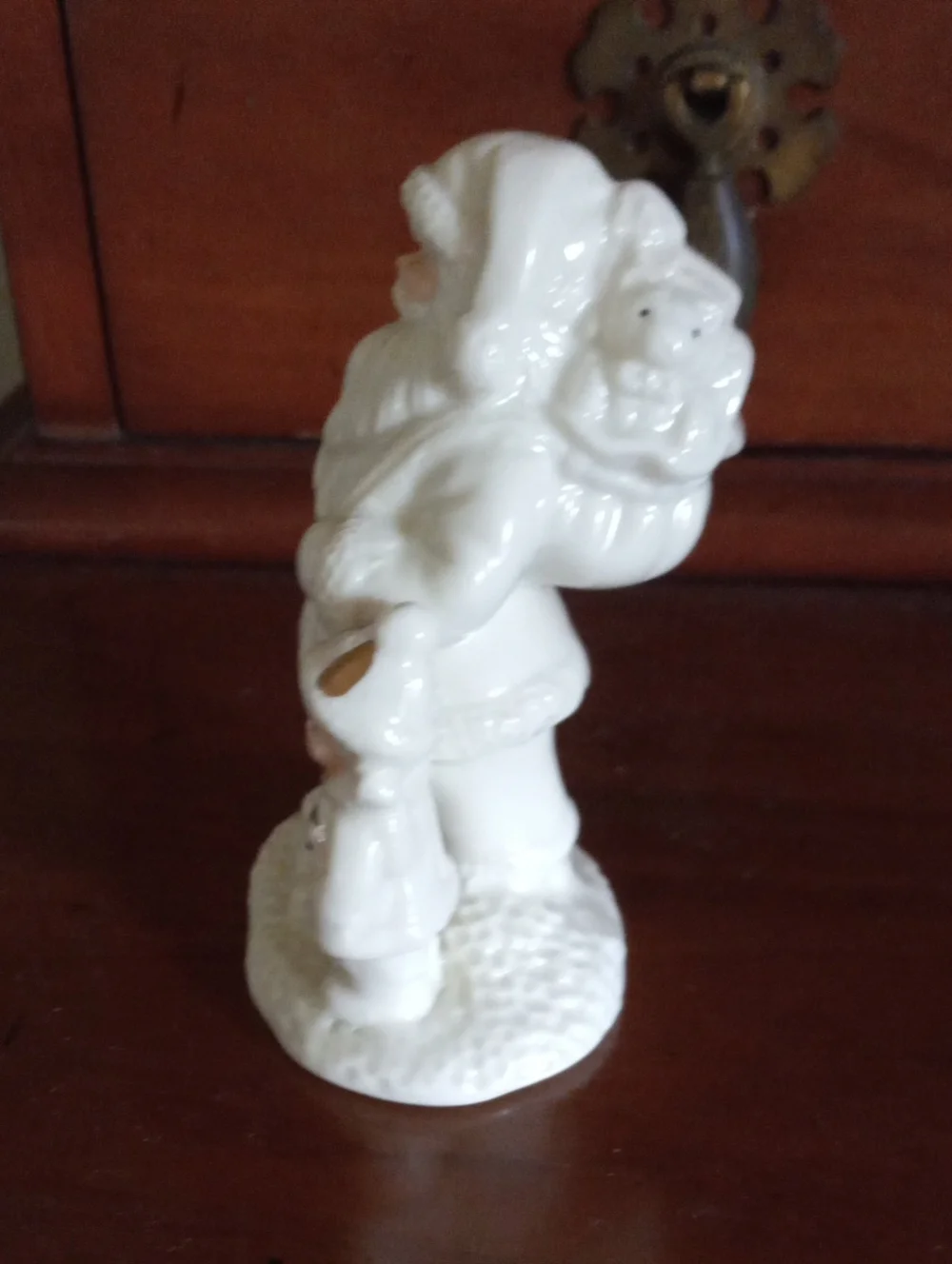 White Gold Ceramic Santa Claus with Child Figurine Holiday Decor